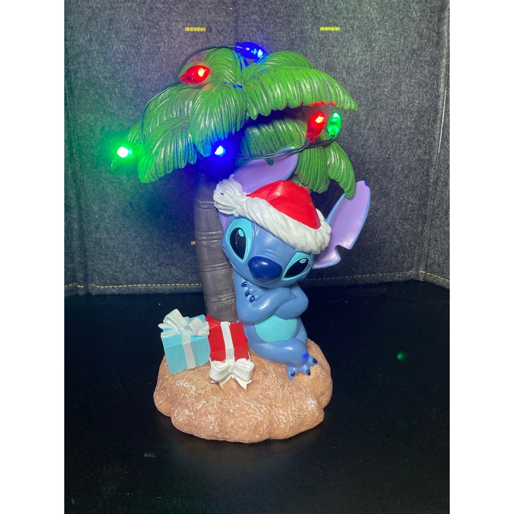 Disney Stitch Christmas Light Up Palm Tree Figurine Mele Kalikimaka Holiday Deco